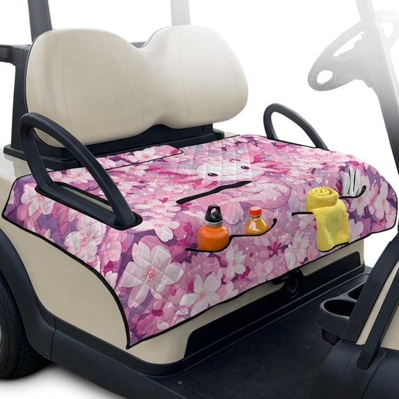 Whosucclay Salamander Cherry Blossom Golf Cart Towel Blanket, Golf Cart Seat Cover for Club Cars 2-Person Carts EZGO, 4 Storage Pockets 51.18 x 30.3 inches