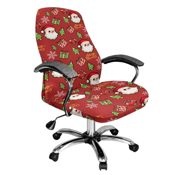 Whosucclay Santa Claus Tree Gift Snowflake Pattern Office Chair Cover, Water Resistant Computer Chair Slipcover Waterproof Desk Chair Cover Christma Decor Desk Chair Seat Protector-S