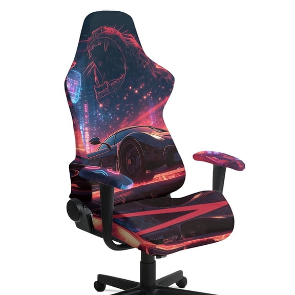 Whosucclay Sci-fi Car Print Gaming Chair Cover Cat Scratch Proof Jacquard, Spandex Gaming Chair Slipcovers Arms Attached Washable for Office/PC Chairs & Racing Style Seats