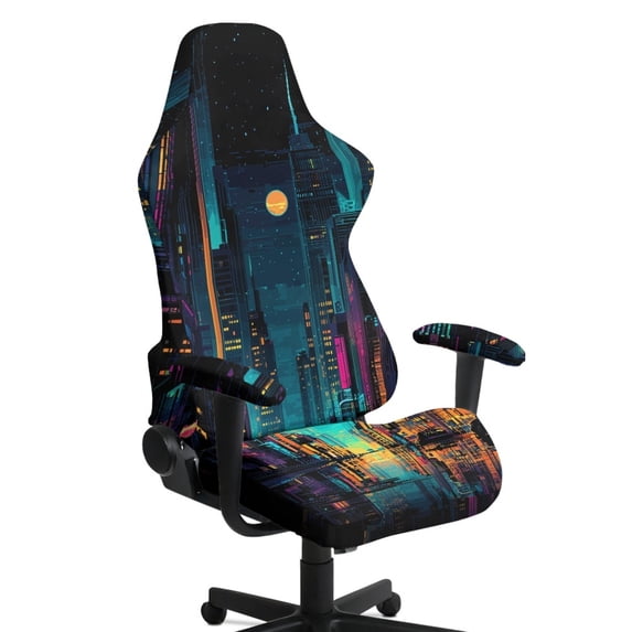 Whosucclay Sci-fi City Print Gaming Chair Cover, Stretchable Machine Washable Computer Chair Seat Slipcovers with Armrest Cover Fits Most Office/PC Chairs & Racing Style Seats
