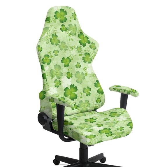 Whosucclay Shamrock Music Note Print Stretchable Gaming Chair Cover Washable, Anti-Scratch Slipcover with Armrest Protection, Cat Scratch Proof for Office Computer Chairs St Patrick's Day Decor