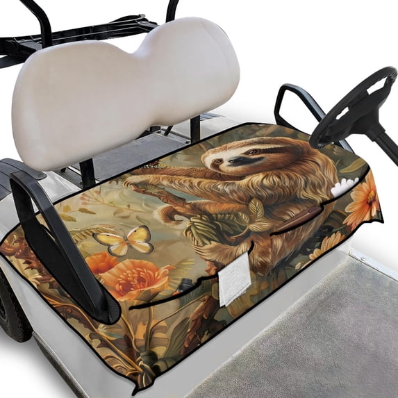 Whosucclay Sloth Butterfly Design Cover, Durable Towel Seat Cover 4 Front Pockets Easy Install & Remove Golf Cart Seat Protector for More 2 Person Seats