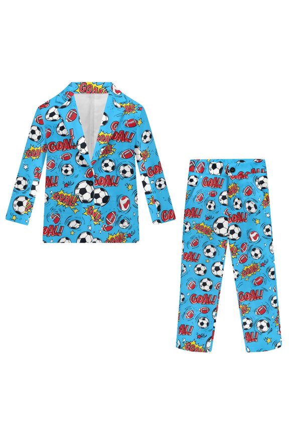 Soccer Ball Pattern, Non-Stretch Polyester Boys Suit Adjustable Elastic Waist Single Button Slim Fit Tuxedo for Graduation Wedding Ceremony