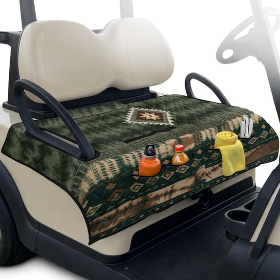 Whosucclay Southwestern Geometric Diamond Pattern Quilted Golf Cart Seat Covers, Quick Dry Foldable Keeps Seat Cool 4 Front Pocket for 2-Person Carts
