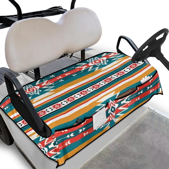 Whosucclay Southwestern Geometric Pattern Golf Cart Seat Protector, Easy Disassemble Anti-Fade Cover for Most 2 Seats Elastic Golf Cart Accessories, 52.36"x 32.28"