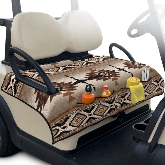 Whosucclay Southwestern Geometric Pattern Quilted Seat Covers, 4 Convenient Pockets Towel Blanket for Club Car Ds Precedent Tempo EZGO, Soft 51.18 x 30.3 inches