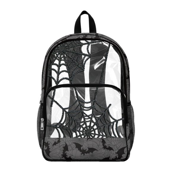 Whosucclay Spider web pattern Transparent School Bag with Large Capacity Multi-Pocket Clear Bag, Wide Shoulder Straps 17 Inch Clear Backpack for Stadium Travel Gym