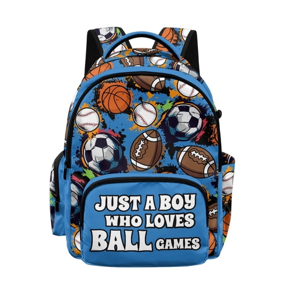 Whosucclay Sports Balls Pattern with Paint Splatter Accents Kids Backpack with Lightweight Large Capacity School Bag, Adjustable Straps 17 Inch Bookbag for Travel