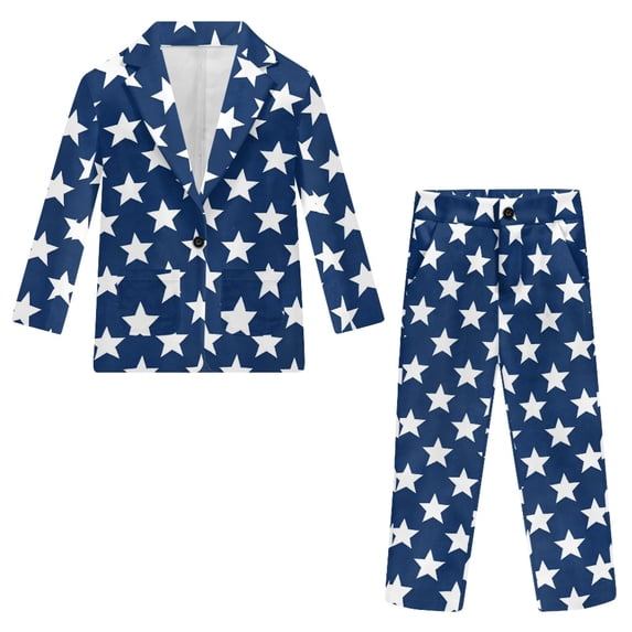 Whosucclay Star Pattern Blue, Breathable Polyester Fabric Boys Suit Single Button Design Elastic Waist Kids Formal Outfit for Wedding Ceremony Graduation