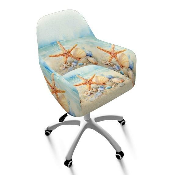 Whosucclay Starfish Beach Seashells Print Swivel Armchair Accent Dining Chair Cover for Office, Stretch Curved Back Chair Covers with Arms Removable Office Desk Chair Sliopcover Living Room, Vanity
