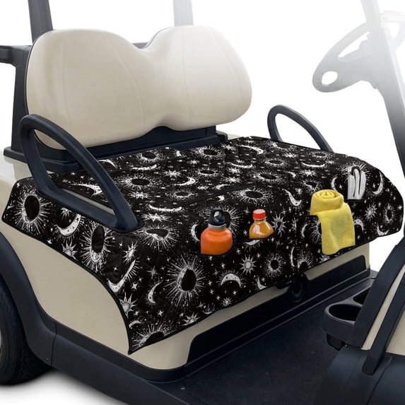 Whosucclay Stars Golf Cart Seat Cover, Sweat Absorbent with 4 Storage Pockets for Yamaha 2-Person Golf Cart
