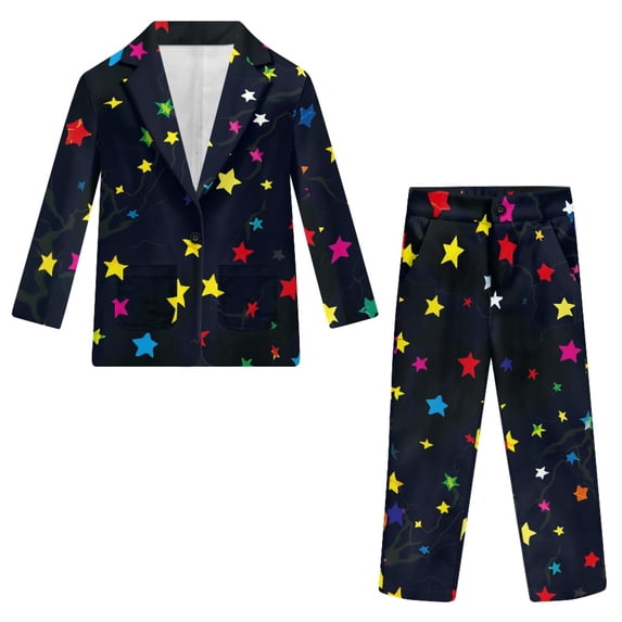 Whosucclay Stars Pattern Suit for Boys, Polyester Fabric Durable Boys Suit Outfit for Wedding Photograph, 2 Piece Boys Suit Set