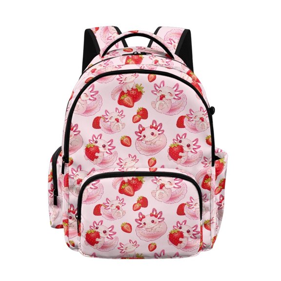 Whosucclay Strawberry Axolotl Pattern 17 Inch Bookbag for Boys Girls, Adjustable Shoulder Straps Lightweight Student Backpack for Elementary School High School