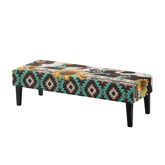 Whosucclay Sunflower Aztec Tribe Geometric Cow Print Dining Bench Cover Stretch Bench Protectors Removable Bench Cushion Cover Wear Resistant Bench Seat Cushion Slipcovers Dining Chair Slipcovers