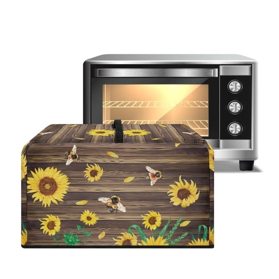Whosucclay Sunflower Bee Wood Print Microwave Oven Cover Tear Resistant Machine Protector Oil-Proof Kitchen Appliance Covers Decorative Dust Proof Cover 20.9" x 15.7" x 12.4"inches-L
