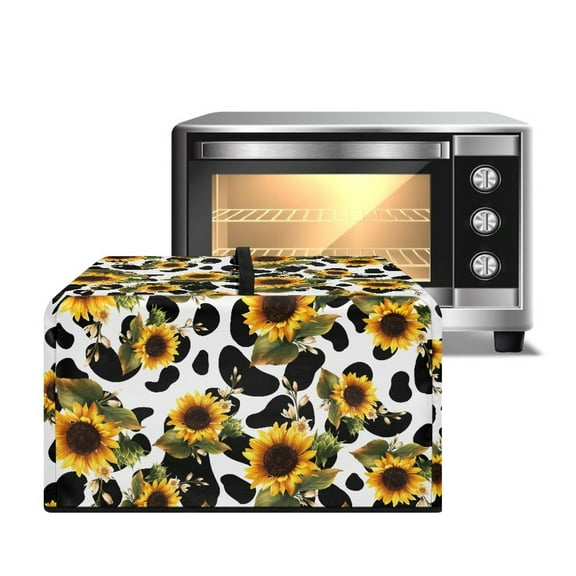 Whosucclay Sunflower Cow Print Microwave Oven Cover Dust Oil Proof Machine Protector Waterproof Decorative Kitchen Appliance Cover 18.25" x 14.5" x 11"inches-S
