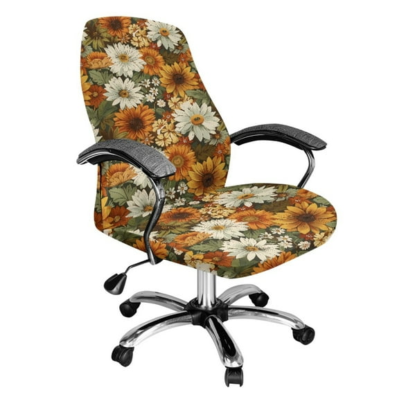 Whosucclay Sunflower Daisy Print Computer Office Chair Cover, Removable Desk Chair Cover Non Slip Chair Cover for Office Chair Modern High Back Chair Slipcover-L