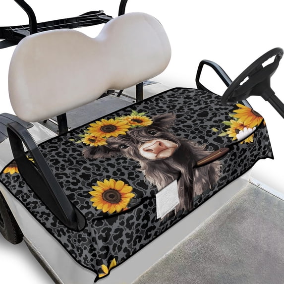 Whosucclay Sunflowers Highland Cattle Seat Cover, Durable Golf Cart Seat Cover Breathable Wear-Resistant Golf Cart Seat Protector for Most 2 Seats