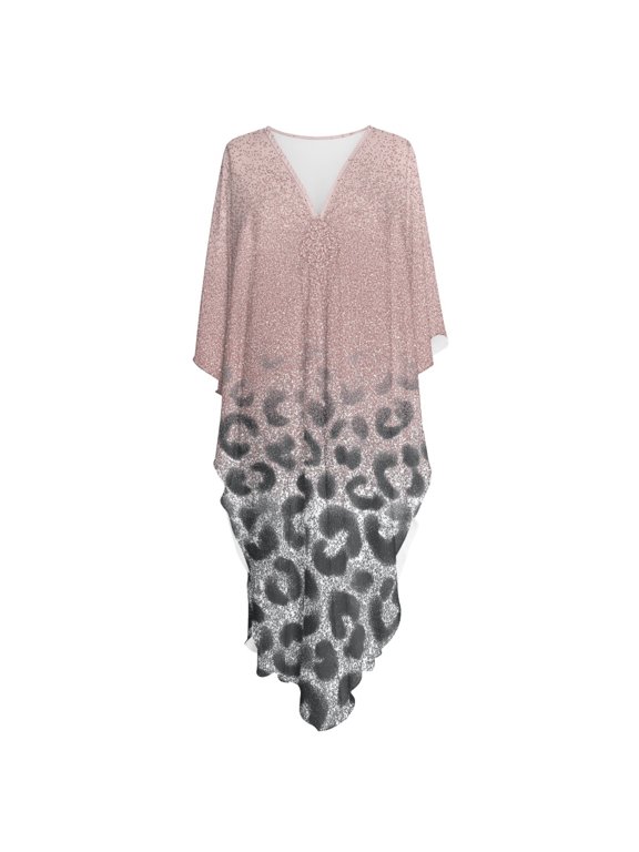 Swimsuit Cover Up Plus Size Breathable Beach Cover Up Caftan Maxi Cover Up Dress, Loose Fit Maxi Length Kaftan Dress, Leopard Glitter Pattern