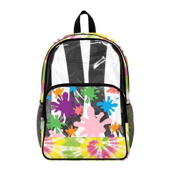 Whosucclay Tie Dye Pattern Transparent Bookbag with Spacious Main Storage Heavy Duty See Through Bookbag, with Side Pockets 17 Inch Shoulder Bag for School Travel