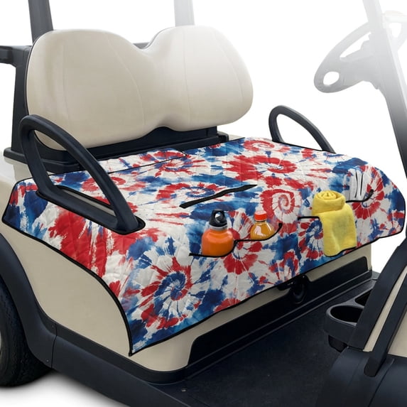Whosucclay Tie Dye Spiral Pattern Golf Cart Seat Cushion Cover, 51.18 x 30.3 inches 4 Storage Pockets Golf Cart Seat Cover with Easy to Install and Remove