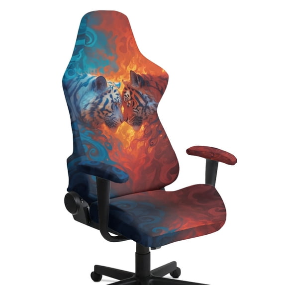 Whosucclay Tiger Fire Print Gaming Chair Cover Cat Scratch Proof Jacquard, Spandex Gaming Chair Slipcovers Arms Attached Washable for Office/PC Chairs & Racing Style Seats