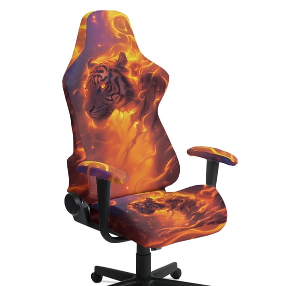 Whosucclay Tiger Fire Print Stretchable Gaming Chair Cover, Machine Washable, Anti-Scratch Slipcover with Armrest Protection, Cat Scratch Proof for Office and Computer Chairs