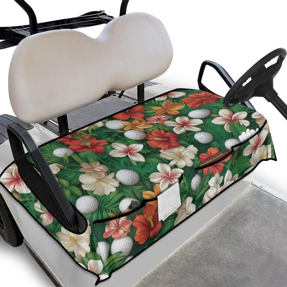 Whosucclay Tropical Floral Golf Ball Golf Cart Seat Protector, Elastic Anti-Slip for 2 Person Golf Cart Seat Foldable Design Golf Seat Cover, 52.36"x 32.28"