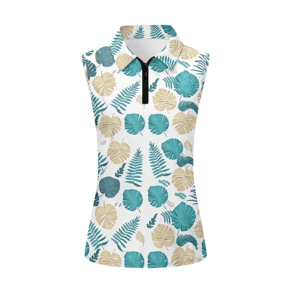 Whosucclay Tropical Leaf Print Golf Tank Tops for Women, Fashion Workout Tank Tops All Match Slim Golf Shirts