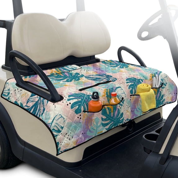 Whosucclay Tropical Leaves Golf Cart Seat Cover, 4 Convenient Pockets Golf Cart Seat Covers for 2-Seater Golf Cart EZGO Yamaha Carts Club Car, 51.18 x 30.3 inches