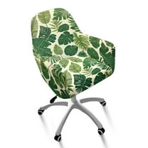 Whosucclay Tropical Palm Leaf Print Swivel Armchair Accent Dining Chair Cover for Office, Stretch Curved Back Chair Covers with Arms Removable Office Desk Chair Sliopcover Living Room, Vanity