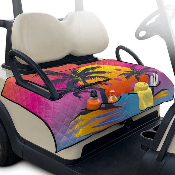 Whosucclay Tropical Palm Sunset Golf Cart Seat Blanket, 4 Convenient Pockets Quilted Golf Cart Seat Covers Reusable for 2-Seater Golf Cart Club Car