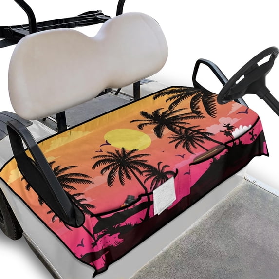 Whosucclay Tropical Sunset Silhouette Golf Cart Seat Cover, Breathable Anti-Fade Wear-Resistant Golf Seat Cover for Yamaha EZGO Club Car, 52.36" x 32.28"