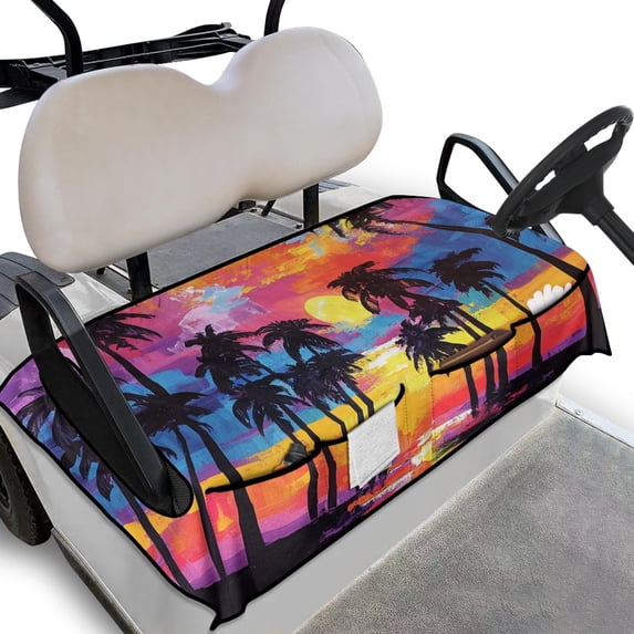 Whosucclay Tropical Sunset View Golf Cart Accessories, Breathable Golf Cart Seat Cover Simple Disassemble 4 Pockets Golf Cart Seat Protector for Most 2 Seats