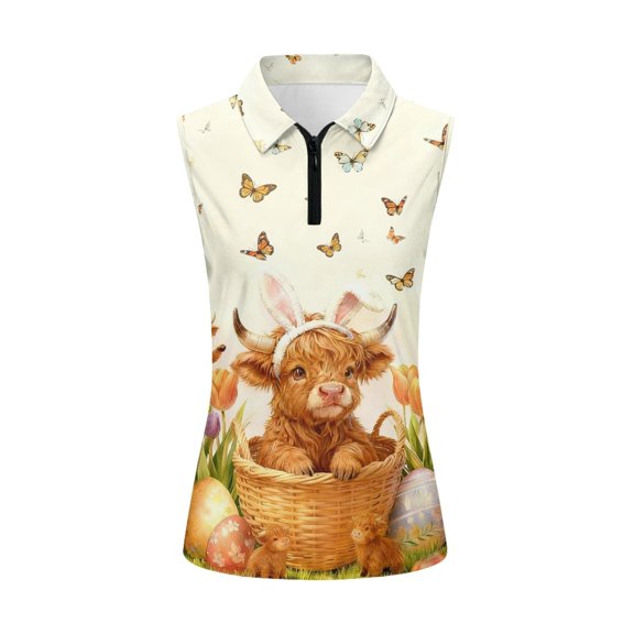 Whosucclay Tulip & Easter Egg Motif Womens Golf Shirt for Ladies, Sleeveless Golf Shirts Fashion Anti Shrink Golf Shirts for Women