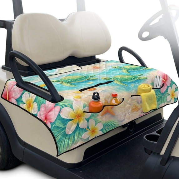 Whosucclay Turtle Beach Floral Golf Cart Seat Covers Towel Blanket, 4 Pockets Club Car Seat Cover Protector for 2-Person Golf Carts EZGO Yamaha