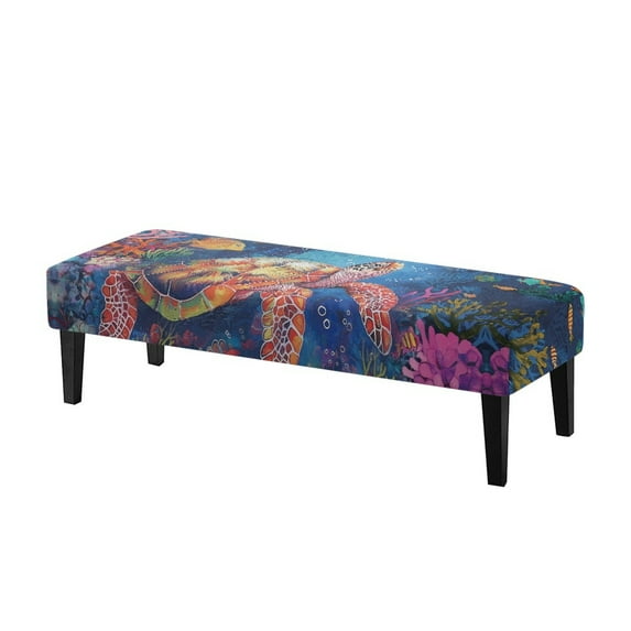 Whosucclay Turtle Coral Fish Print Rectangle Bench Covers, Stain Resistant Bench Chair Slipcovers for Living Room, Bedroom, Kitchen Machine Washable Bench Seat Protector Cover