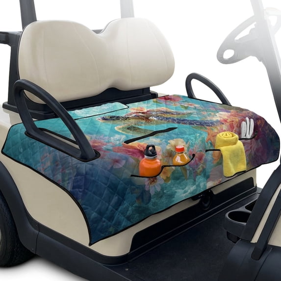 Whosucclay Turtle Floral Design Golf Cart Blanket, 51.18 x 30.3 inches 4 Pockets Heavy Duty Golf Cart Seat Cushion Cover with All-Weather Protection