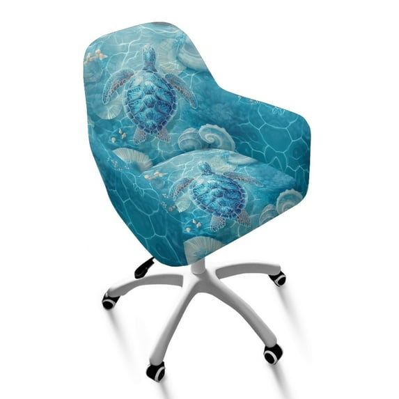 Whosucclay Turtle Seashell Conch Print Swivel Armchair Accent Dining Chair Cover for Office, Easy to Clean Curved Back Chair Slipcover with Arms Washable Swivel Armchair Cover Protector