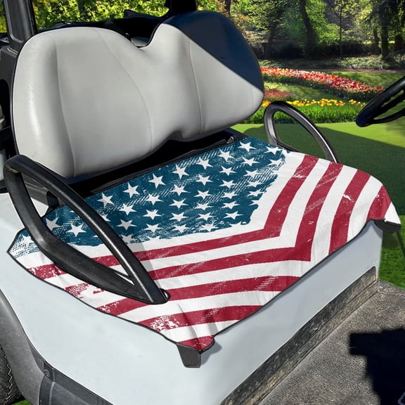 Whosucclay U.S. Flag Golf Cart Seat Covers, Wear Resistant Golf Cart Seat Towel Anti Slip Anti Fading Golf Cart Seat Cushion Covers for EZGO Golf Carts