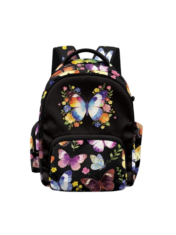 UK Butterfly Kids School Bag with Multi Pocket Design Lightweight Adjustable Straps Rucksack, Large Capacity 17 Inch Backpack for Travel