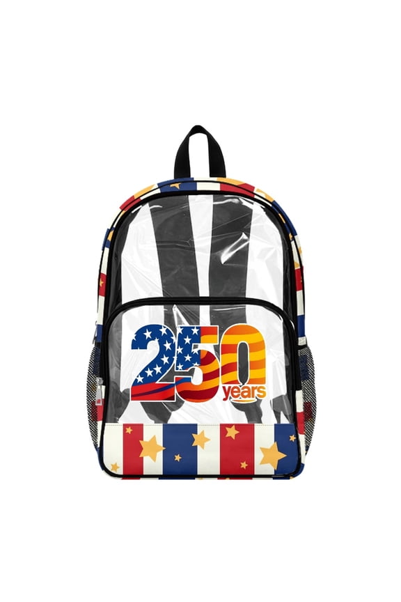 USA Star Clear Backpack with Adjustable Straps Heavy Duty Transparent Backpack, Side Pockets 17 Inch Clear Bookbag for Stadium Gym Travel