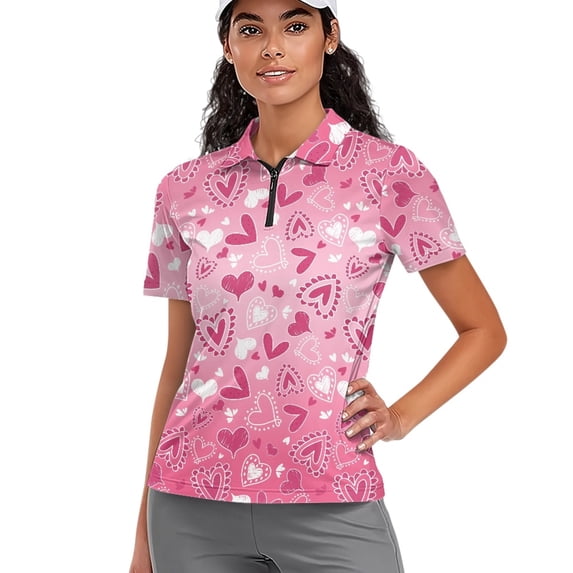 Whosucclay Valentine's Day Pattern Design Polo Shirts, Collared Lightweight Skin Friendly Athletic Tops for Tennis Golf Travel Breathable Size X-Large