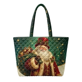 Whosucclay Vintage Santa Print Quilted Tote Bag Large Capacity Reusable Shoulder Handbag for Daily Commute Grocery Shopping Holiday Travel Christmas Gift