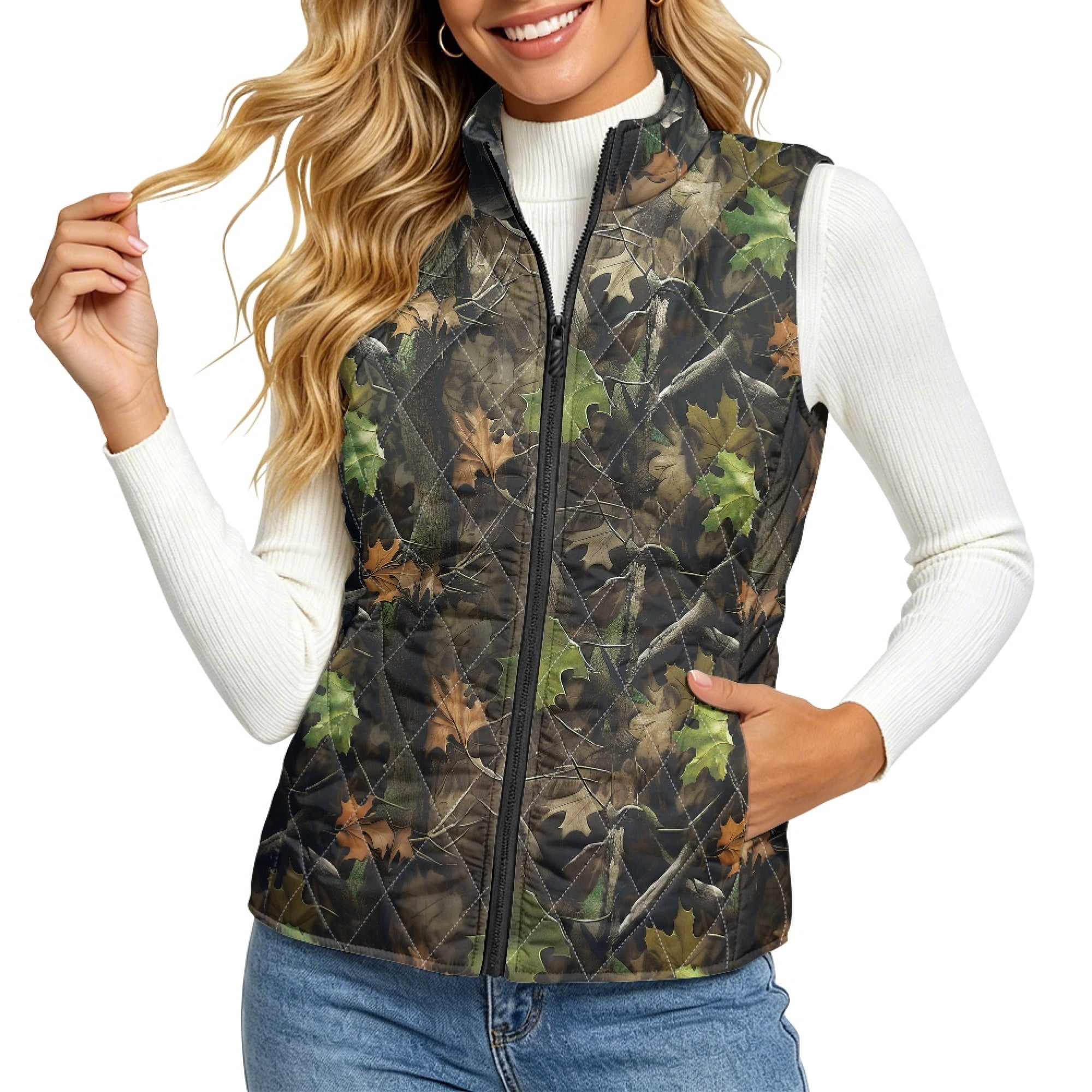 Whosucclay Warm Women's Quilted Vest for Fall Daily Wear, Tree Leaf ...