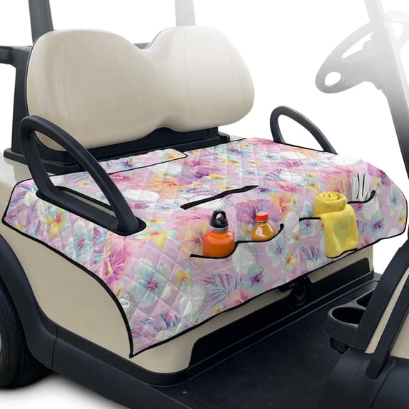 Whosucclay Watercolor Floral Design Golf Cart Seat Protection Cover 4 Pockets, Reusable Breathable for Club Car Yamaha EZGO