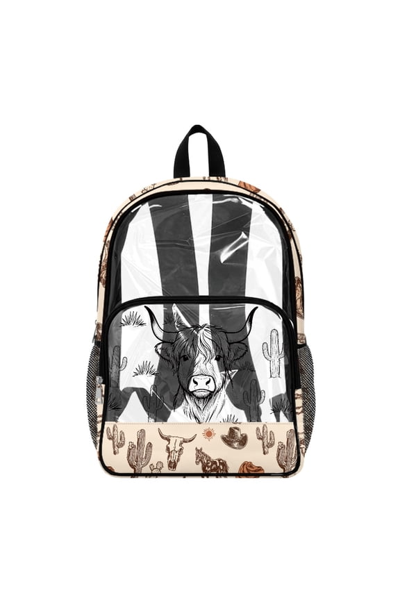 Western Desert Calf Pattern Clear Backpack for Girls Boys, 17 Inch Large Capacity Transparent Backpack Preschool Kindergarten with Wide Shoulder Straps