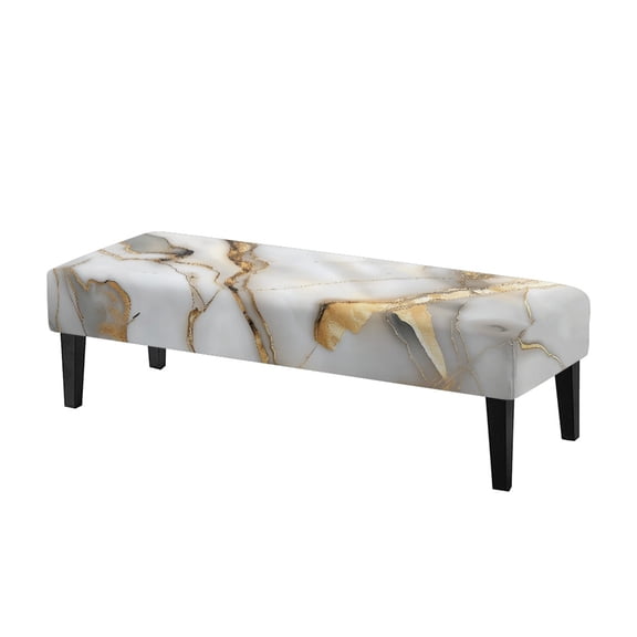 Whosucclay White Golden Marble Print Dining Room Bench Covers Non-Slip Bench Chair Slipcovers Dust Proof Bench Seat Cushion Slipcovers Removable Bench Protectors for Wedding, Hotel, Party