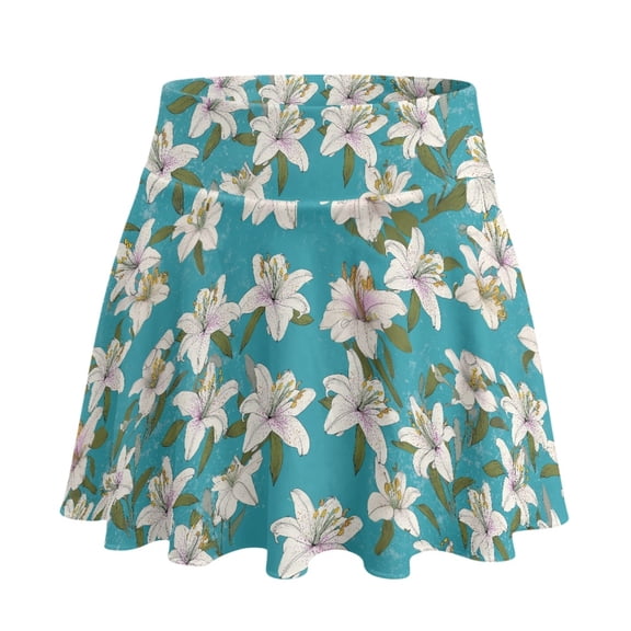 Whosucclay White Lily Floral Pattern Built-in Shorts Golf Skort, 2 Side Pockets High Waisted Polyester Spandex Athletic Skort for Training Tennis Pickleball, Size XX-Large