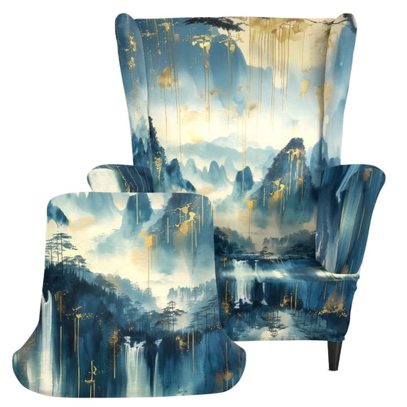 Whosucclay Wing Back Couch Cover Ink Landscape Mountain Print 2 Piece ...
